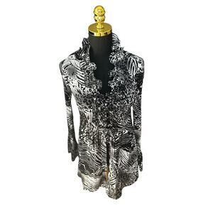 Sunny Leigh Y2K Animal Print Bell Sleeve Ruched Ruffle Top Size Medium